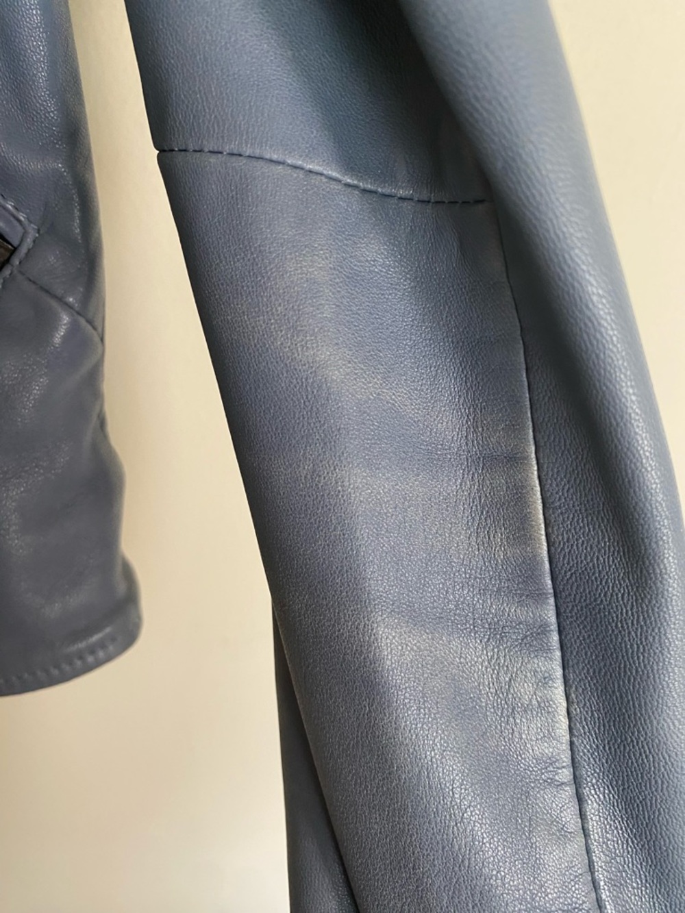 All Saints Leather Biker Jacket in Dusty Blue - Picture 7 of 7